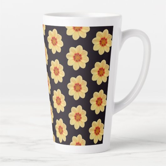 Yellow Dahlia Floral Pattern op Black Latte Mok (Rechts)