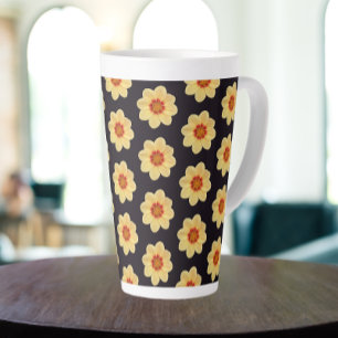 Yellow Dahlia Floral Pattern op Black Latte Mok