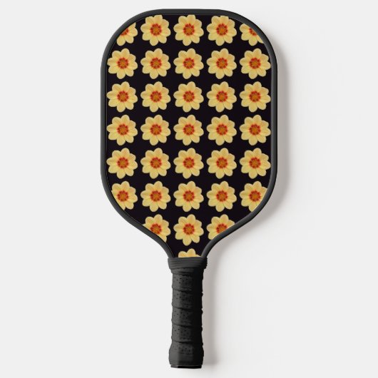 Yellow Dahlia Floral Pattern op Black Pickleball Paddle (Achterkant)