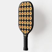 Yellow Dahlia Floral Pattern op Black Pickleball Paddle (Links)