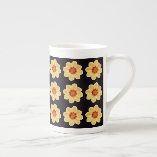 Yellow Dahlia Floral Pattern op Black Porselein Kop (Rechts)