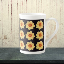 Yellow Dahlia Floral Pattern op Black Porselein Kop
