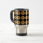 Yellow Dahlia Floral Pattern op Black Reisbeker (Voorkant links)