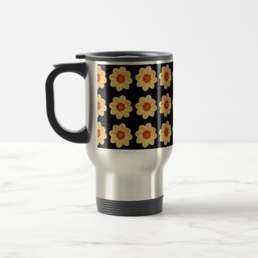 Yellow Dahlia Floral Pattern op Black Reisbeker (Links)