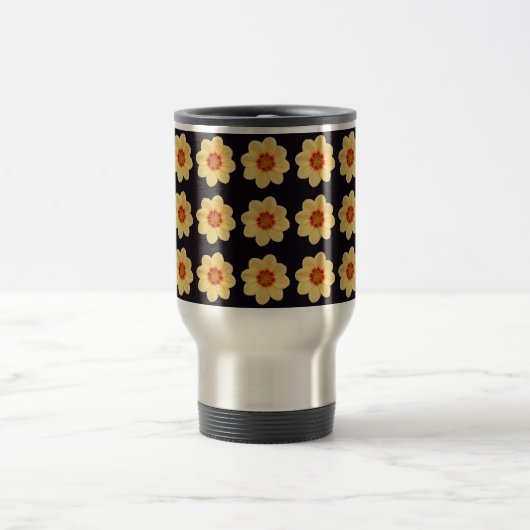 Yellow Dahlia Floral Pattern op Black Reisbeker (Center)