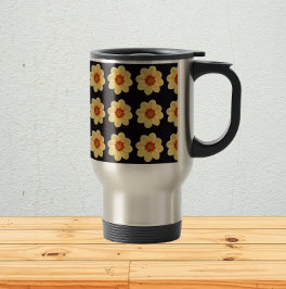 Yellow Dahlia Floral Pattern op Black Reisbeker