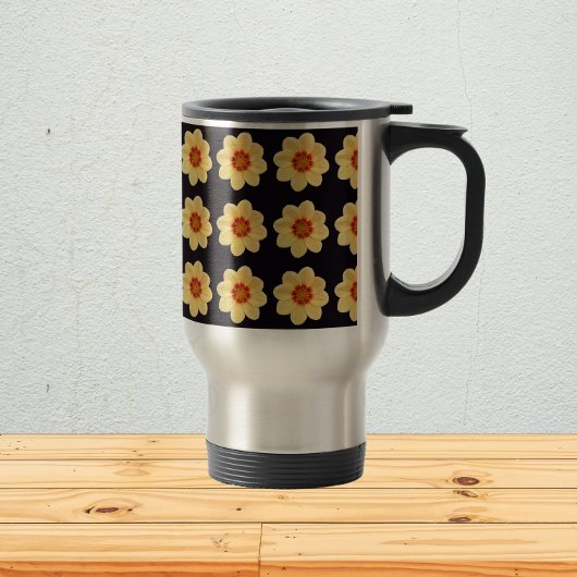 Yellow Dahlia Floral Pattern op Black Reisbeker