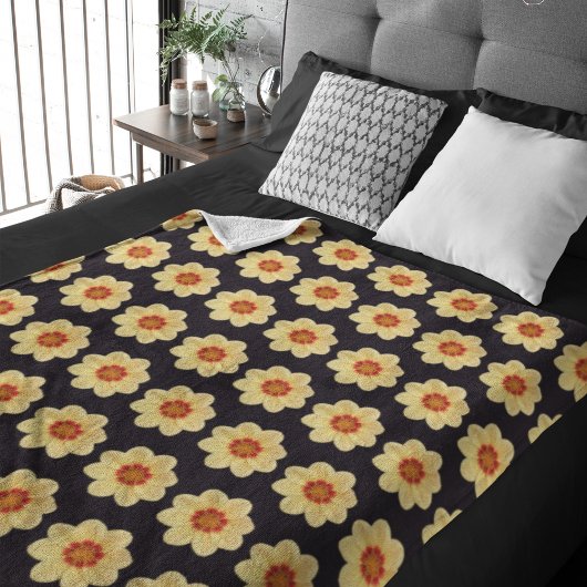Yellow Dahlia Floral Pattern op Black Sherpa Deken