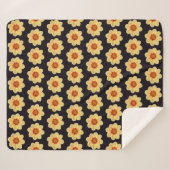 Yellow Dahlia Floral Pattern op Black Sherpa Deken (Voorkant (horizontaal))