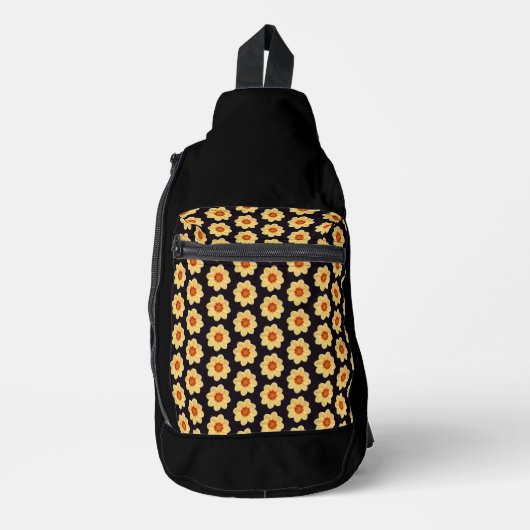 Yellow Dahlia Floral Pattern op Black Sling Bag (Voorkant)
