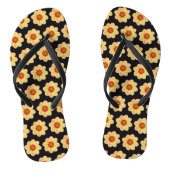 Yellow Dahlia Floral Pattern op Black Teenslippers (Voetbed)