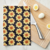 Yellow Dahlia Floral Pattern op Black Theedoek (Quarter Fold)