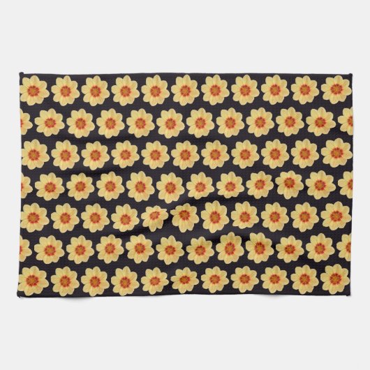 Yellow Dahlia Floral Pattern op Black Theedoek (Horizontaal)
