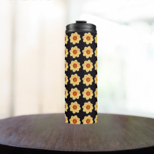 Yellow Dahlia Floral Pattern op Black Thermosbeker