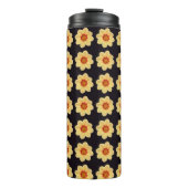 Yellow Dahlia Floral Pattern op Black Thermosbeker (Voorkant)