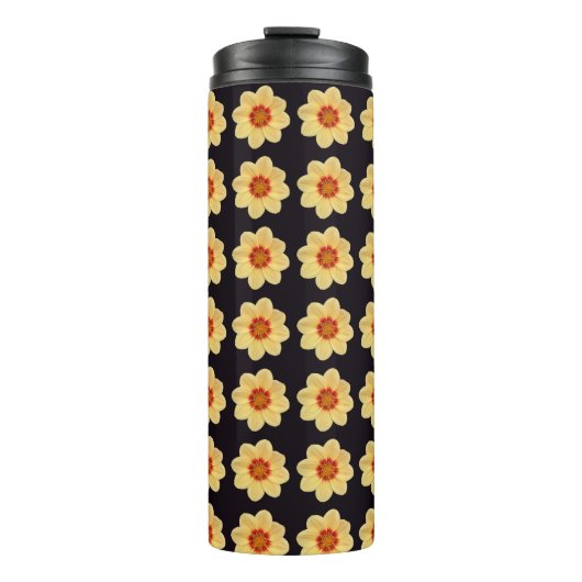 Yellow Dahlia Floral Pattern op Black Thermosbeker (Voorkant)
