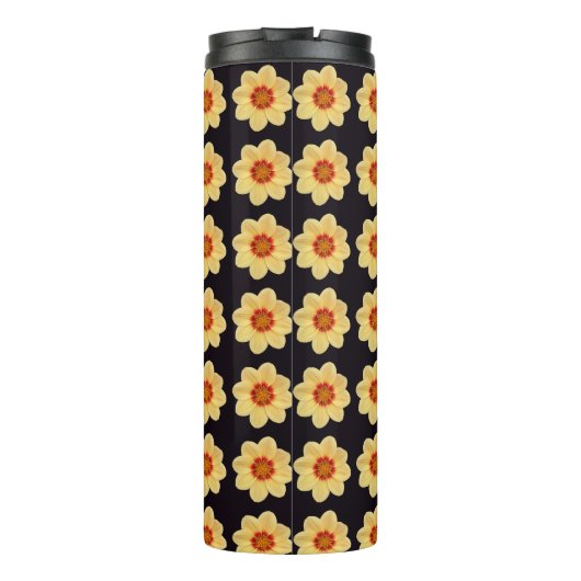 Yellow Dahlia Floral Pattern op Black Thermosbeker (Achterkant)