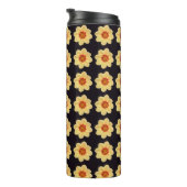 Yellow Dahlia Floral Pattern op Black Thermosbeker (Geroteerd rechts)