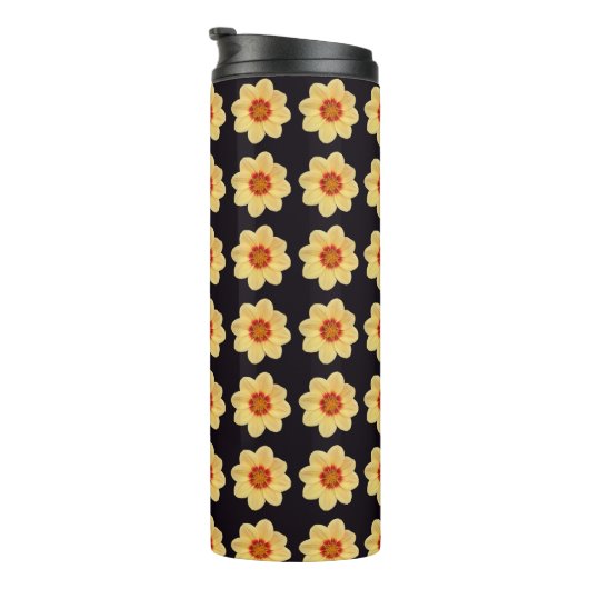 Yellow Dahlia Floral Pattern op Black Thermosbeker (Geroteerd rechts)