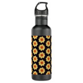 Yellow Dahlia Floral Pattern op Black Waterfles (Voorkant)