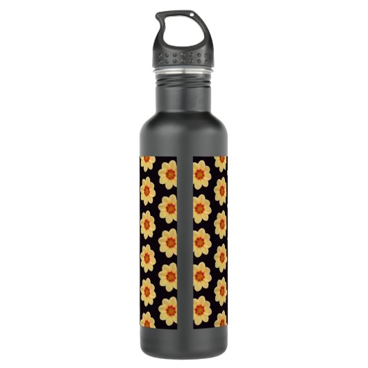 Yellow Dahlia Floral Pattern op Black Waterfles (Achterkant)