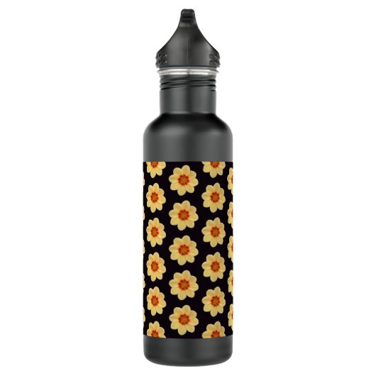 Yellow Dahlia Floral Pattern op Black Waterfles (Rechts)