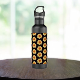 Yellow Dahlia Floral Pattern op Black Waterfles