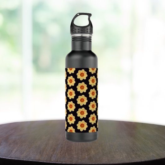 Yellow Dahlia Floral Pattern op Black Waterfles