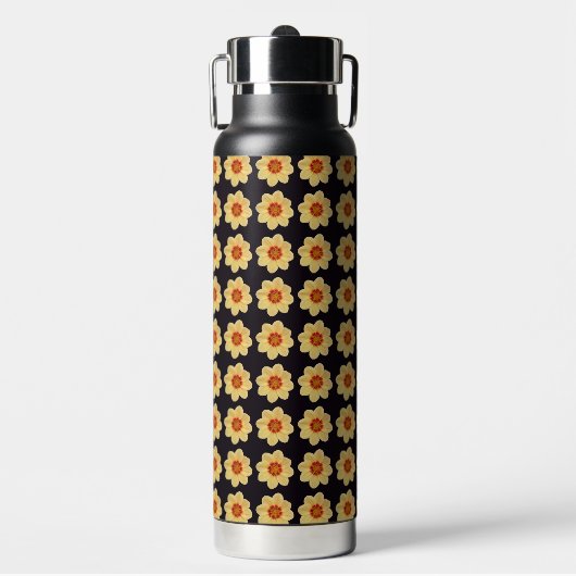 Yellow Dahlia Floral Pattern op Black Waterfles (Voorkant)