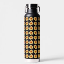Yellow Dahlia Floral Pattern op Black