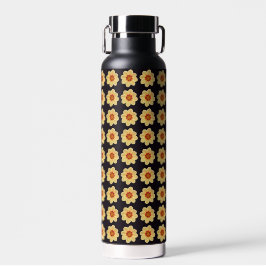 Yellow Dahlia Floral Pattern op Black Waterfles