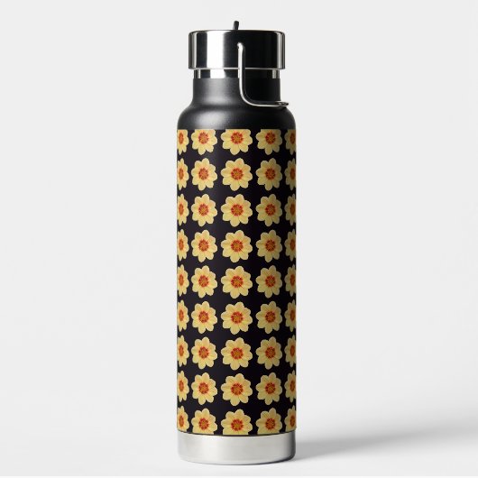 Yellow Dahlia Floral Pattern op Black Waterfles (Links)