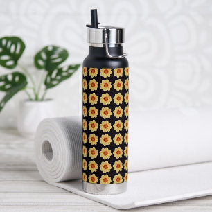 Yellow Dahlia Floral Pattern op Black Waterfles