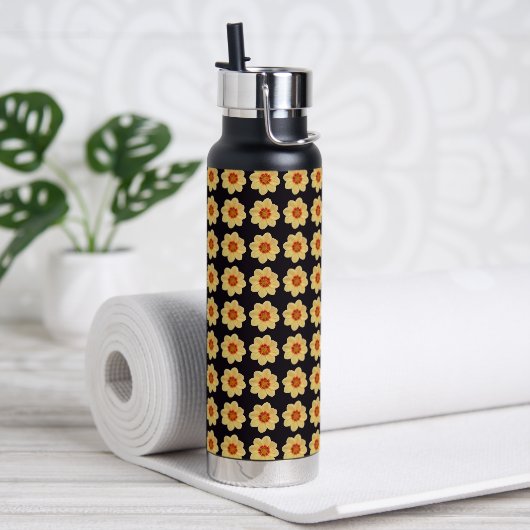 Yellow Dahlia Floral Pattern op Black Waterfles (Yoga)