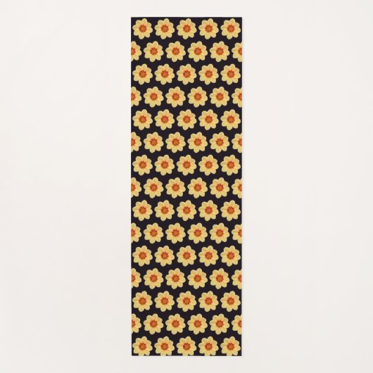 Yellow Dahlia Floral Pattern op Black Yogamat (Voorkant)