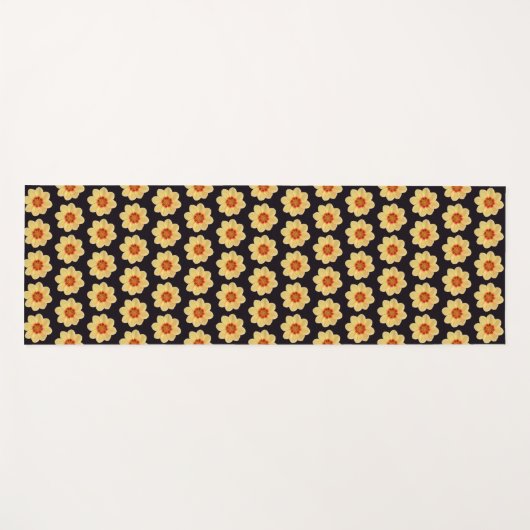 Yellow Dahlia Floral Pattern op Black Yogamat (Voorkant (horizontaal))