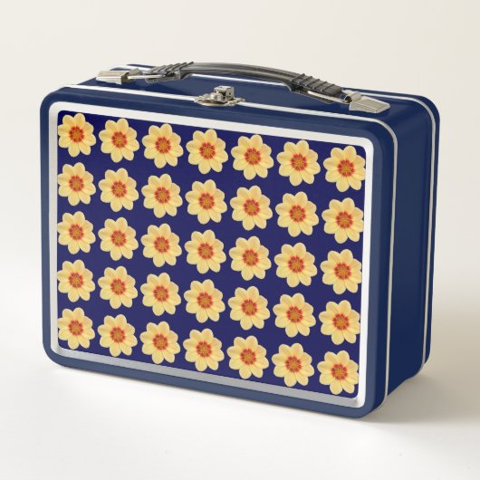 Yellow Dahlia Floral Pattern op Blue (Voorkant)