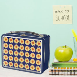 Yellow Dahlia Floral Pattern op Blue