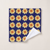 Yellow Dahlia Floral Pattern op Blue Bad Handdoek (Wasdoekje)