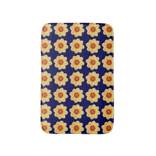 Yellow Dahlia Floral Pattern op Blue Badmat (Voorkant Verticaal)