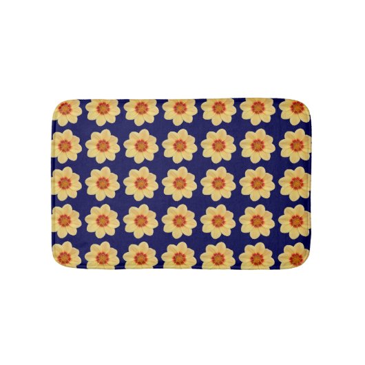 Yellow Dahlia Floral Pattern op Blue Badmat (Voorkant)