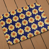 Yellow Dahlia Floral Pattern op Blue Badmat
