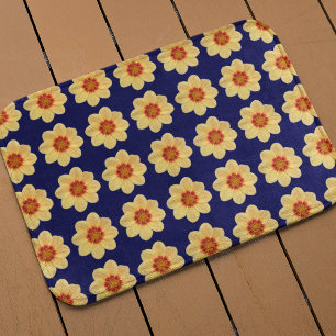 Yellow Dahlia Floral Pattern op Blue Badmat