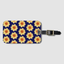 Yellow Dahlia Floral Pattern op Blue Bagagelabel
