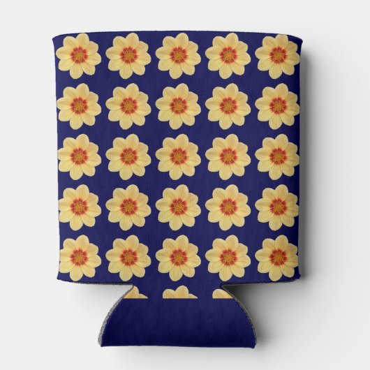 Yellow Dahlia Floral Pattern op Blue Blikjeskoeler (Achterkant)