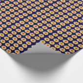 Yellow Dahlia Floral Pattern op Blue Cadeaupapier (Hoek)