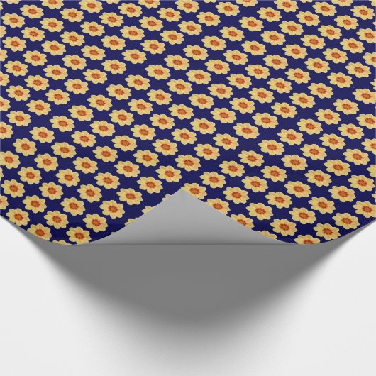 Yellow Dahlia Floral Pattern op Blue Cadeaupapier (Hoek)