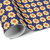 Yellow Dahlia Floral Pattern op Blue Cadeaupapier (Rol Hoek)