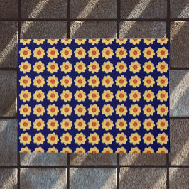 Yellow Dahlia Floral Pattern op Blue Deurmat
