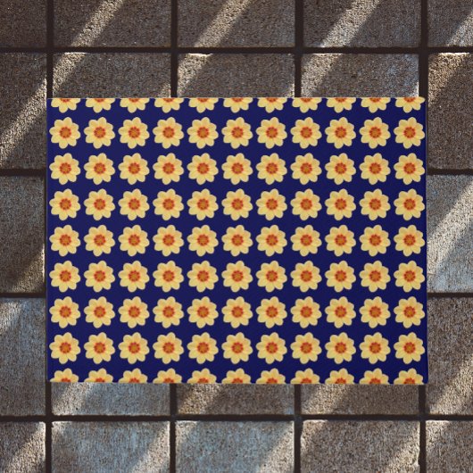 Yellow Dahlia Floral Pattern op Blue Deurmat